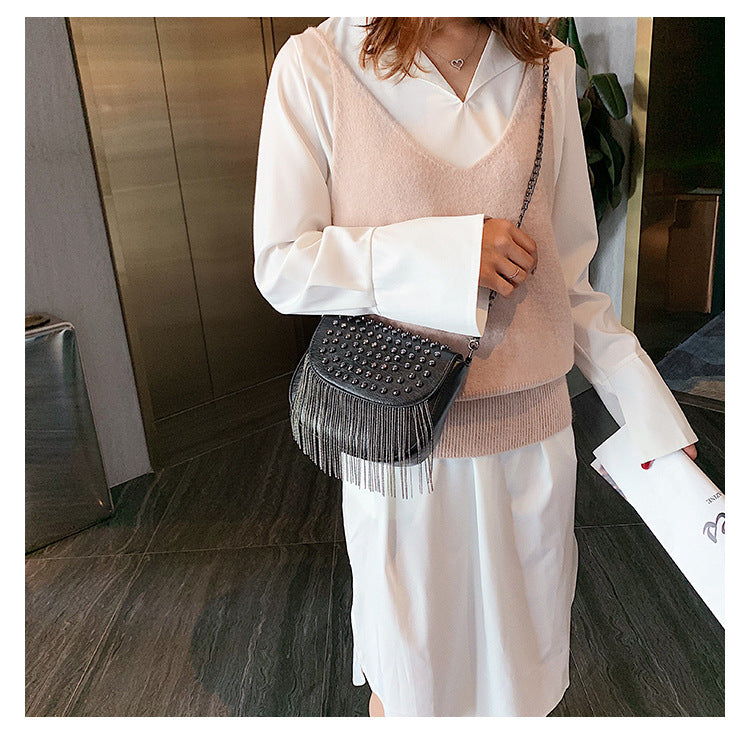 Women's Pu One-shoulder Cross-body Fashionable New Rivet Small Square Bag