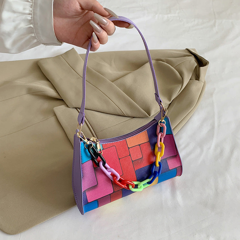 Fashion Check Contrast Color Small Square Bag Trend