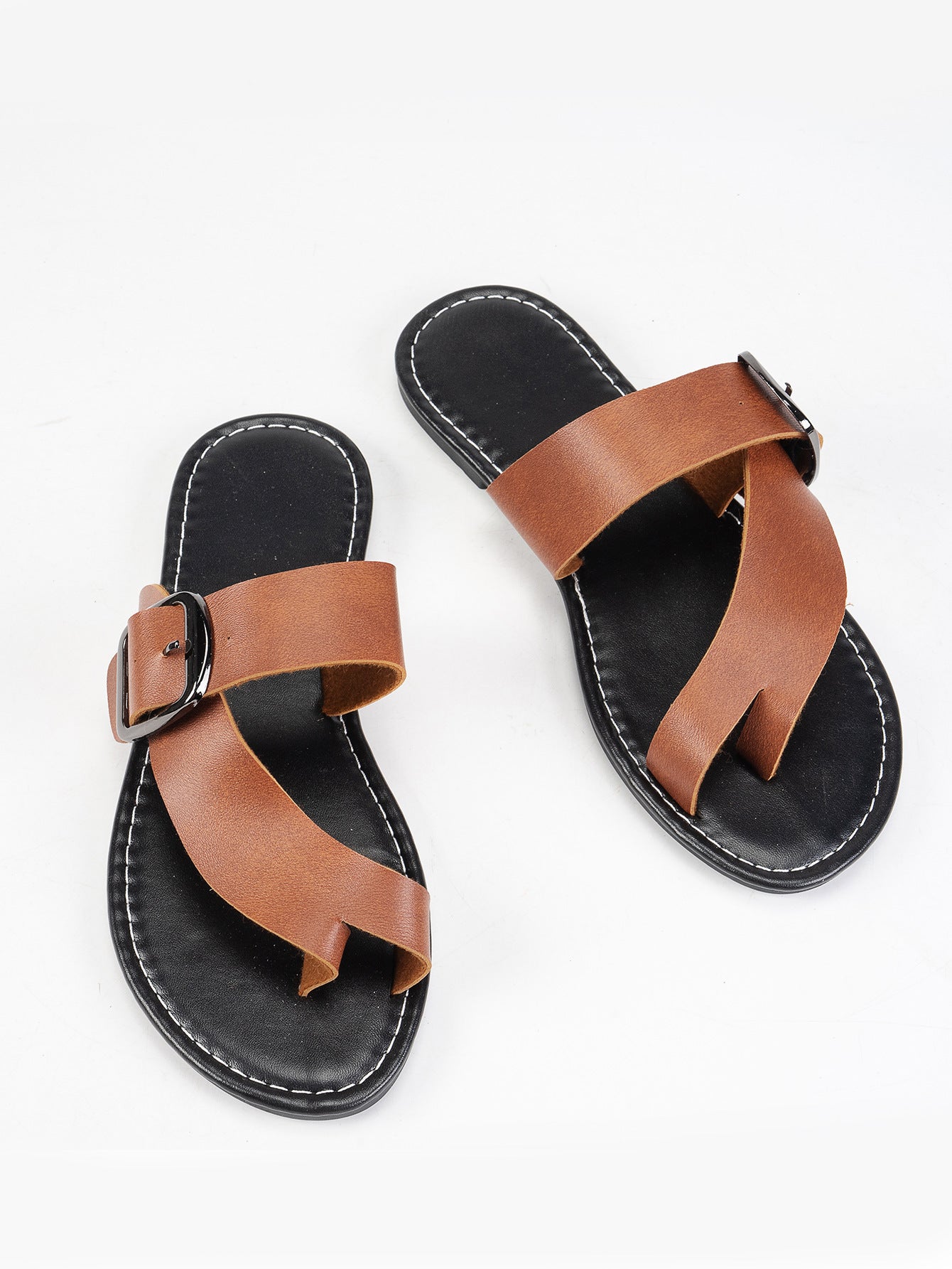 Plus Size Buckle Clip Toe Sandals Suumer Flat Beach Slippers Women's Shoes