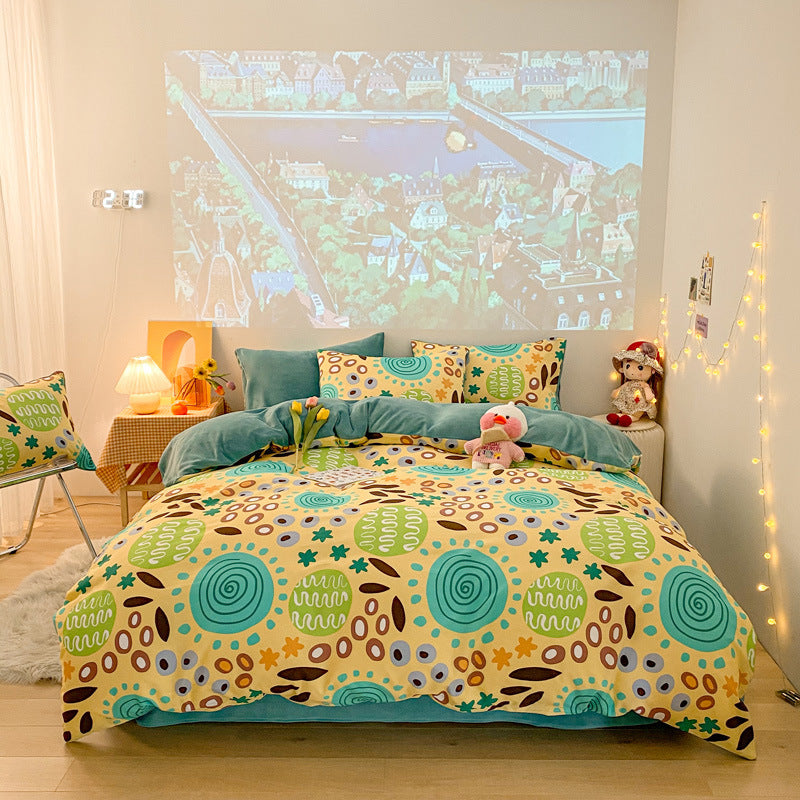 Three-piece Thermal Flannel Sheet And Quilt Cover