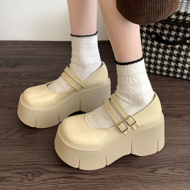 Round Head Increased Retro British Style Black Platform Leather Shoes Women's Spring And Autumn New French Style