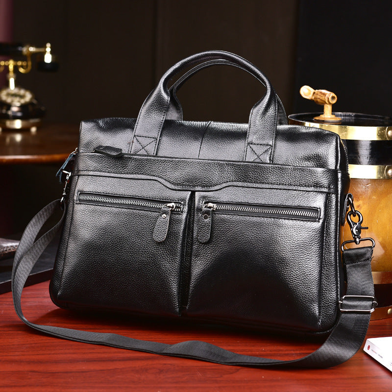 Men's Fashion Simple Large Capacity Leather Handbag