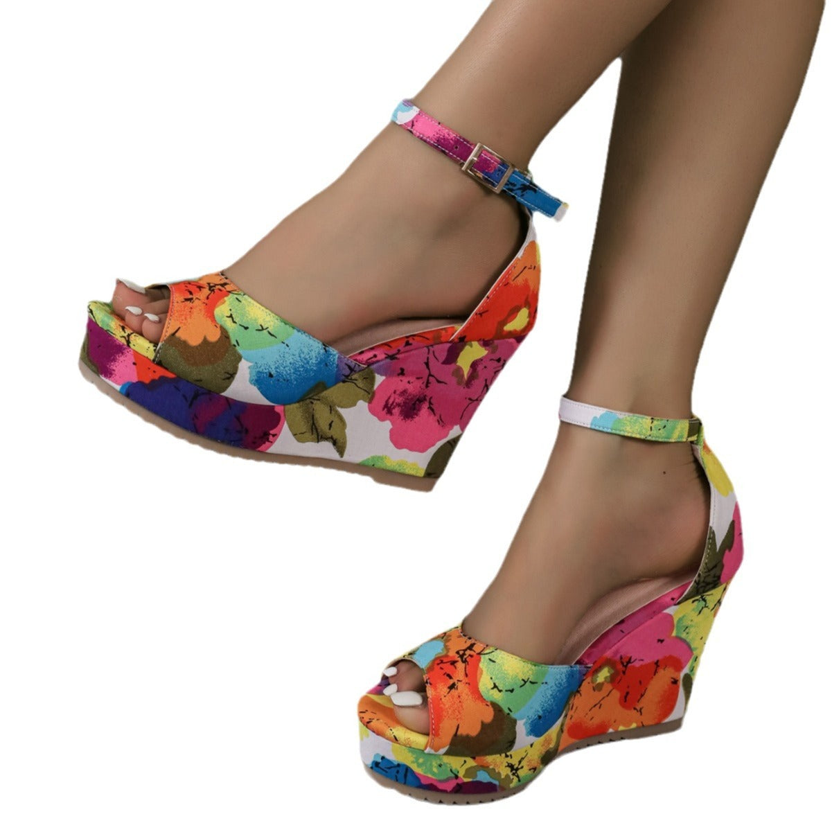 Women's Wedge Platform Peep-toe Waterproof Platform Casual All-match Multicolor Sandals Store Hive UNIjuntos