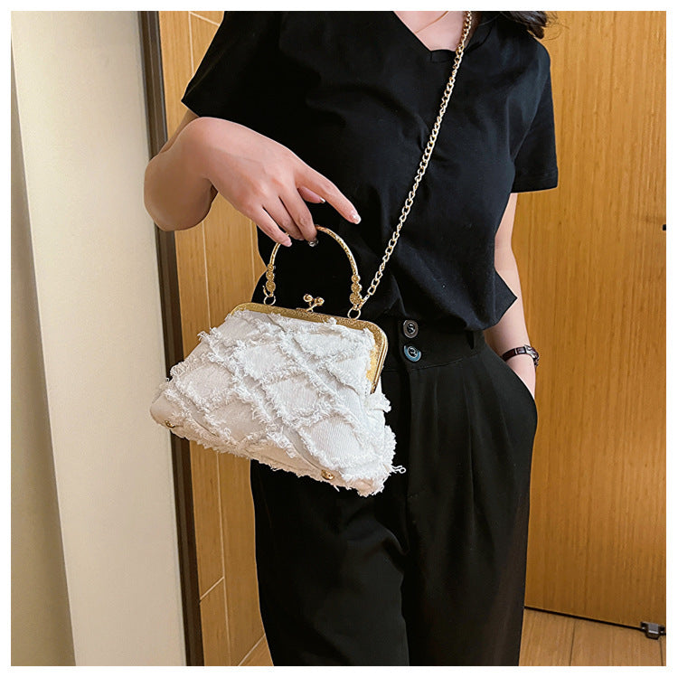 Washed Denim Style Stitching Rhombus Clip Bag Fashion Chain Shoulder Messenger Bag