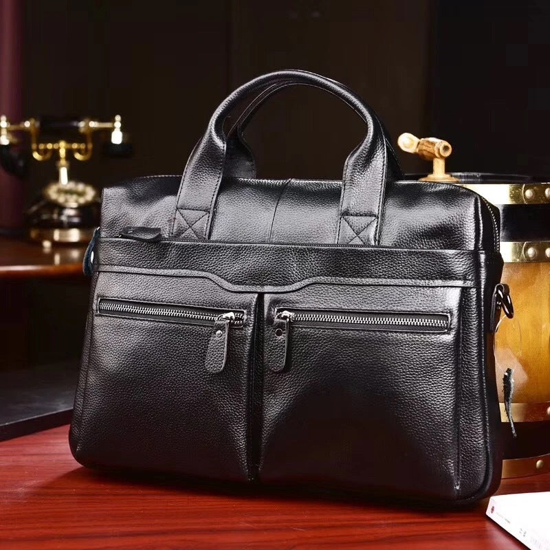 Men's Fashion Simple Large Capacity Leather Handbag