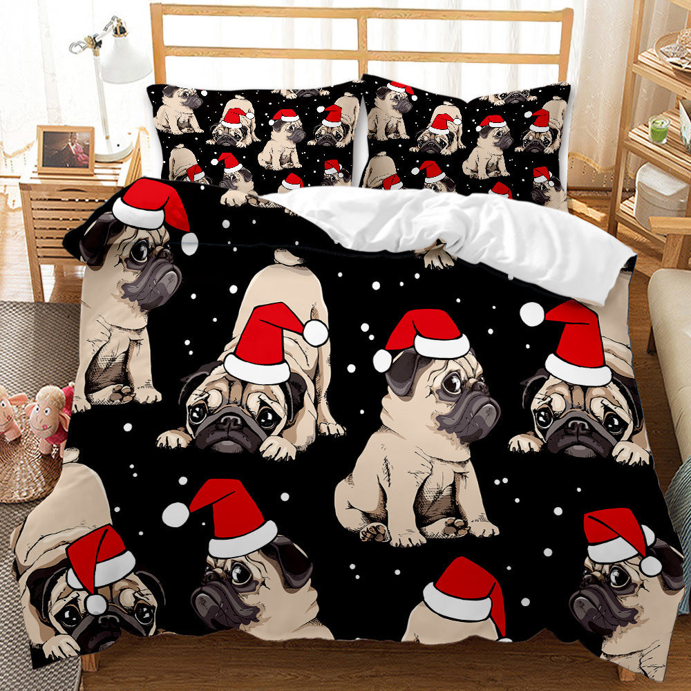Red Christmas 3D Digital Print Ground Bedding Three-piece Set