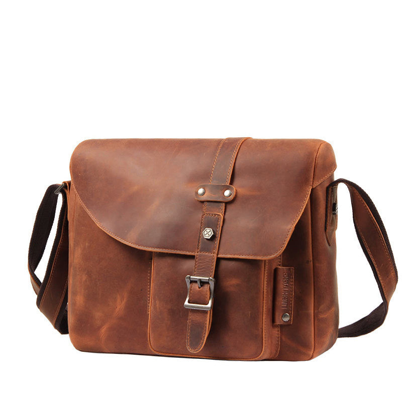Men's Retro Casual Top Layer Leather Large Capacity One Shoulder Messenger Bag