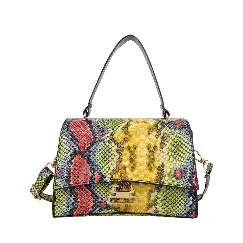 Women's Snake Pattern Gourd Lock Handbag One Shoulder Diagonal