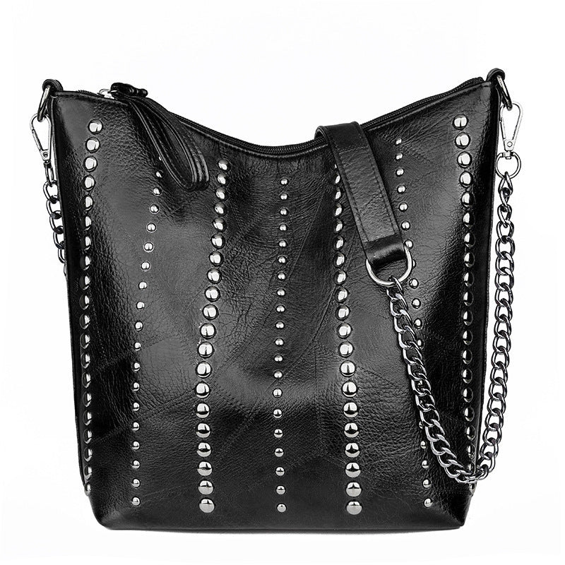 Soft Leather Studded Large Capacity Shoulder Crossbody Bag