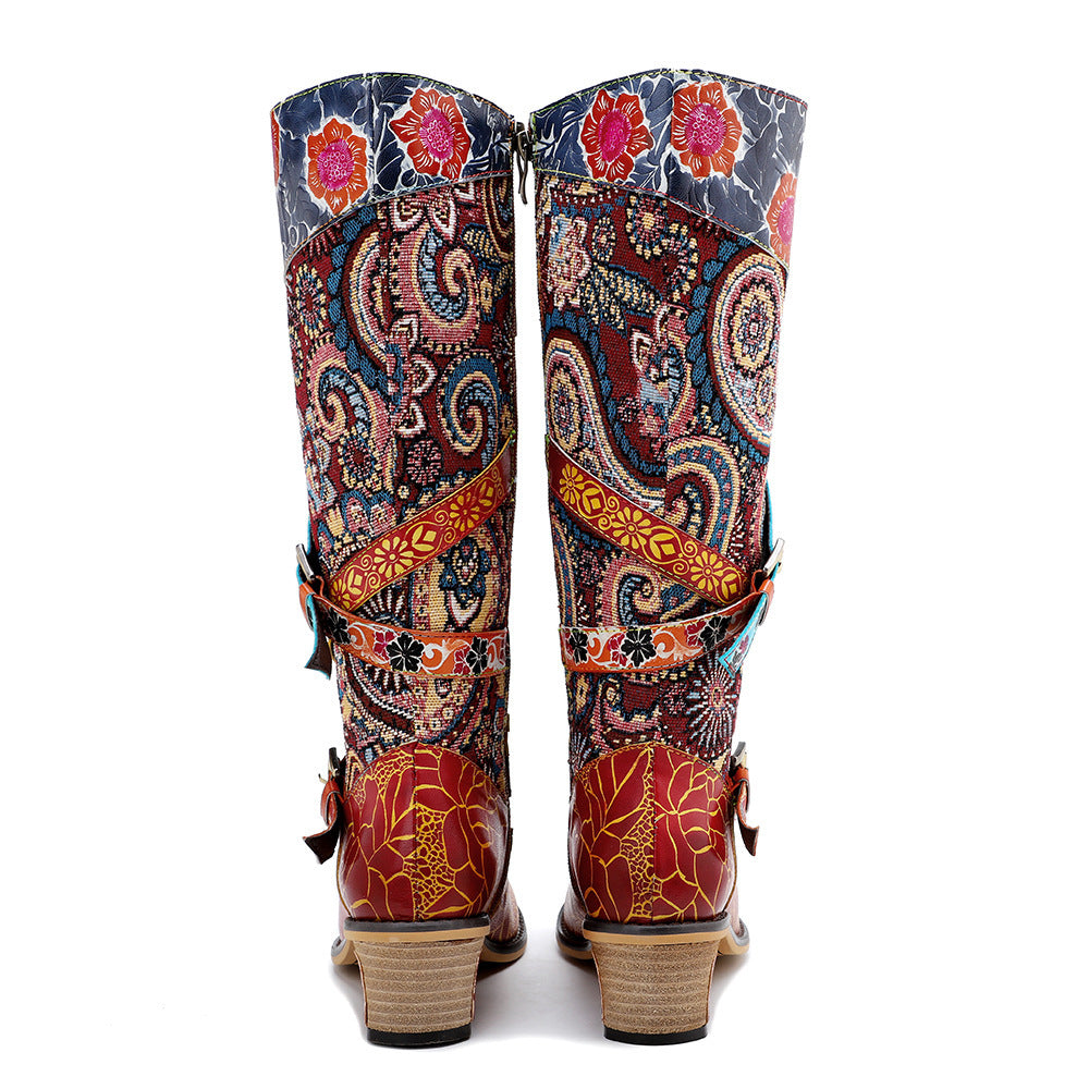 Large Size Retro Heavy Industry Printed Boots For Women
