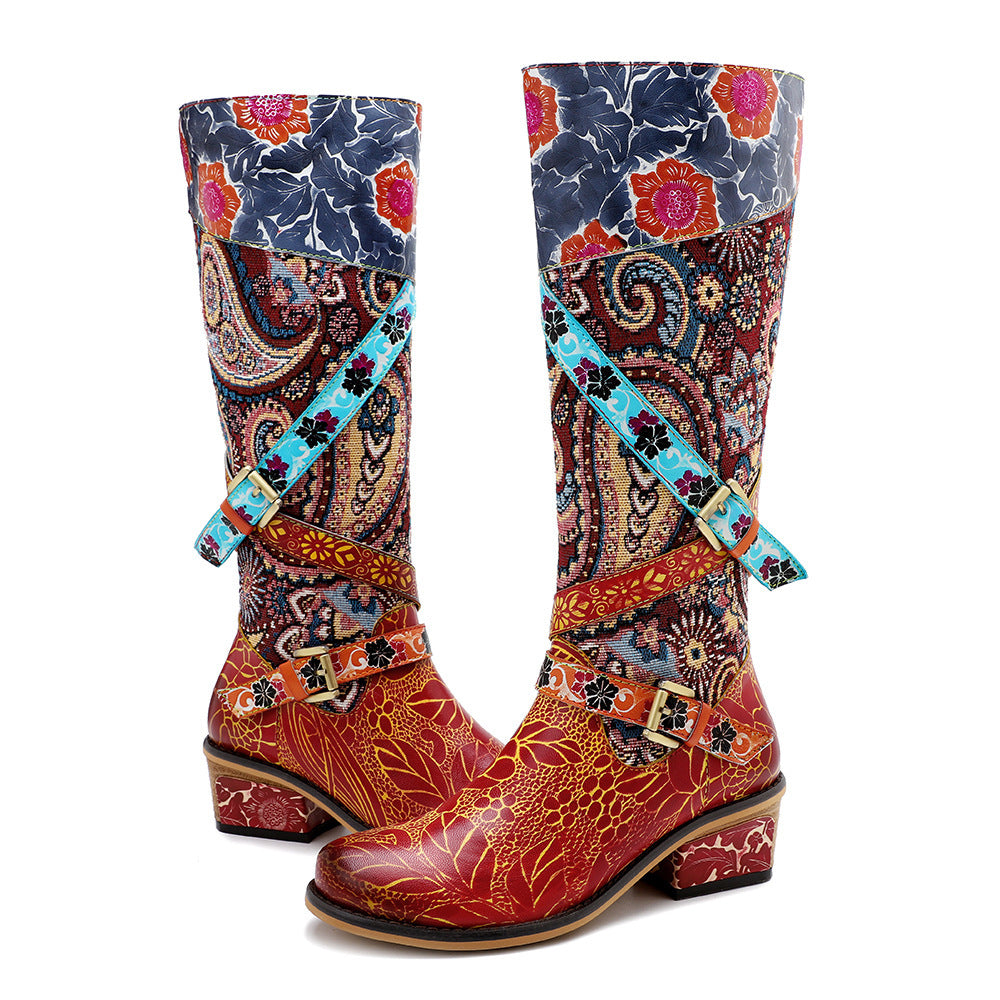 Large Size Retro Heavy Industry Printed Boots For Women