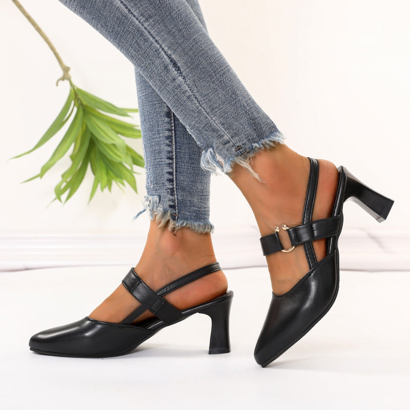Mid Heel Women's Chunky Heels Pointed Buckle