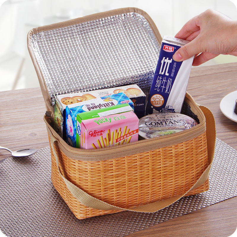 Rattan-like Lunch Bag Thickened, Insulated And Waterproof
