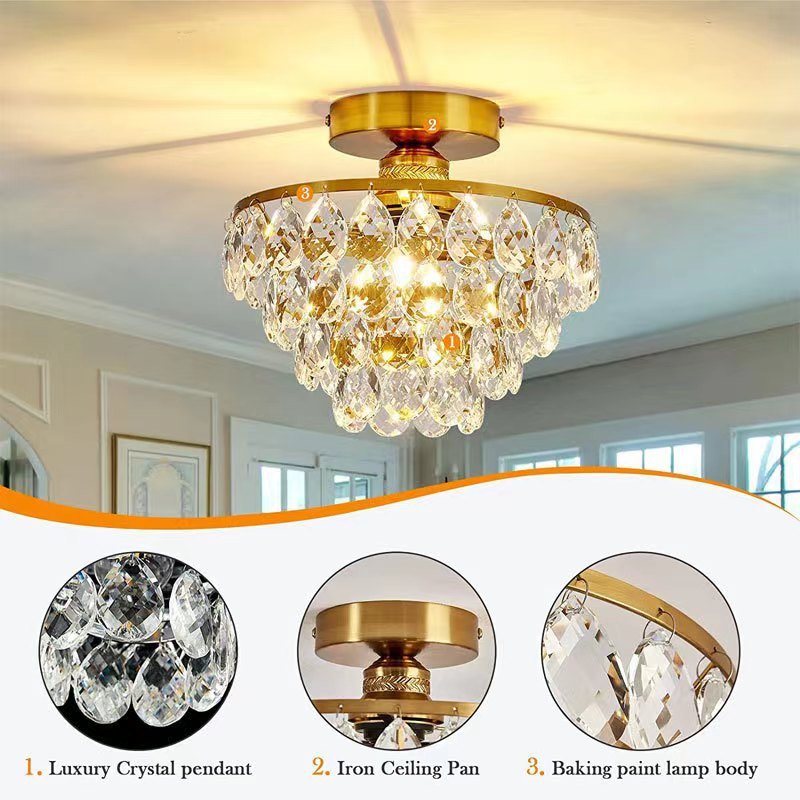 American Light Luxury Crystal Lamp Dining Room Bedroom Entrance