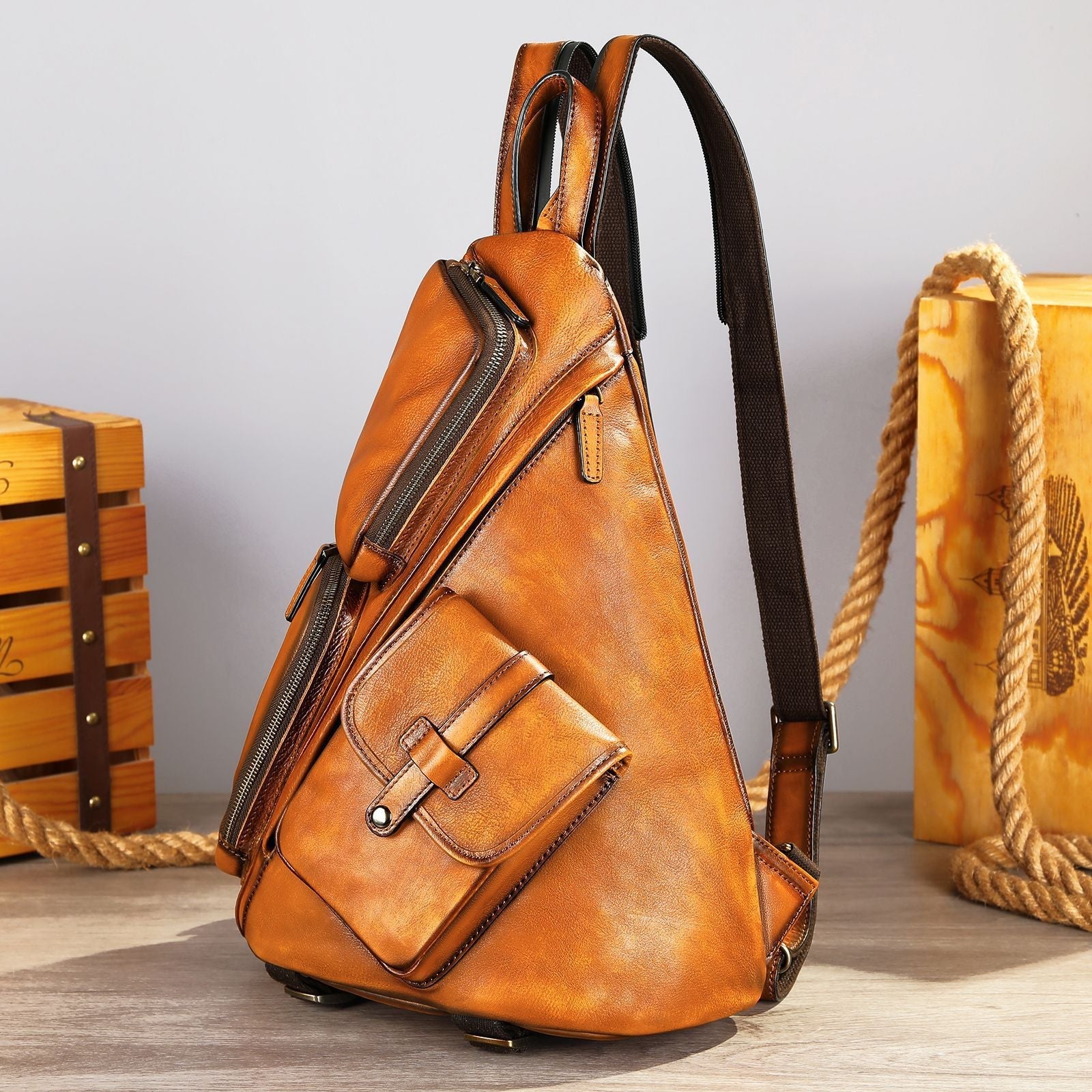 Casual Shoulder Crossbody First Layer Cowhide Sports Chest Bag JFA UNIjuntos Entreprise