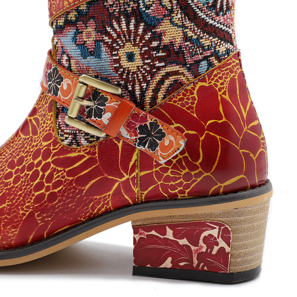 Large Size Retro Heavy Industry Printed Boots For Women