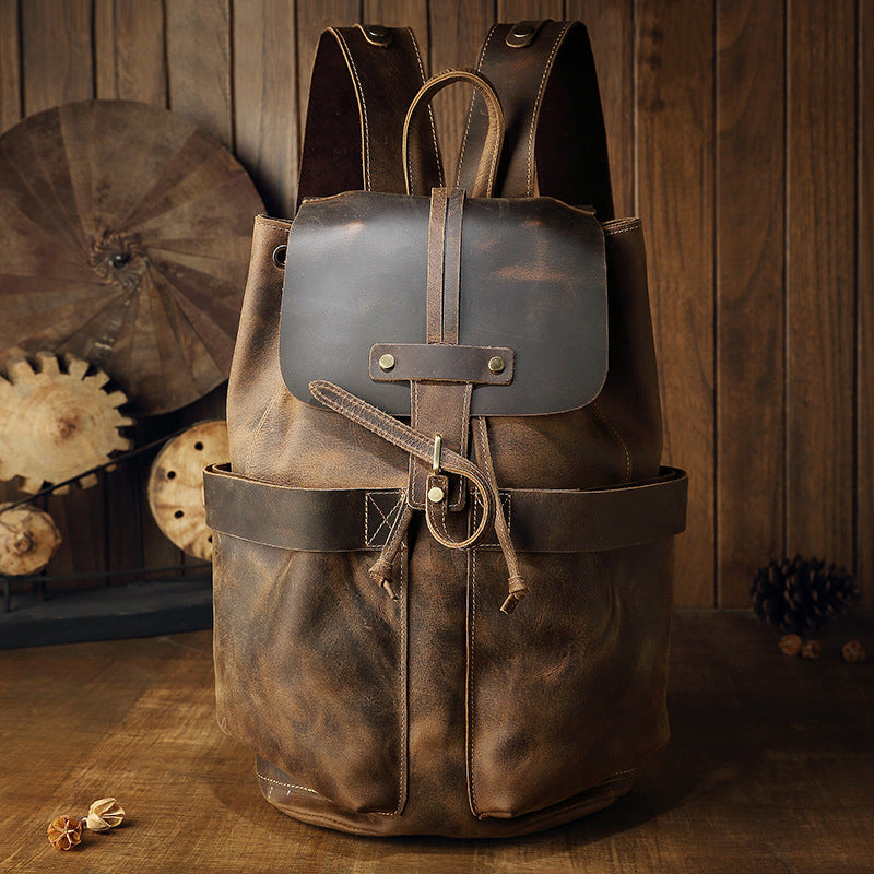 Men's Casual Travel Vintage Crazy Horse Leather Backpack