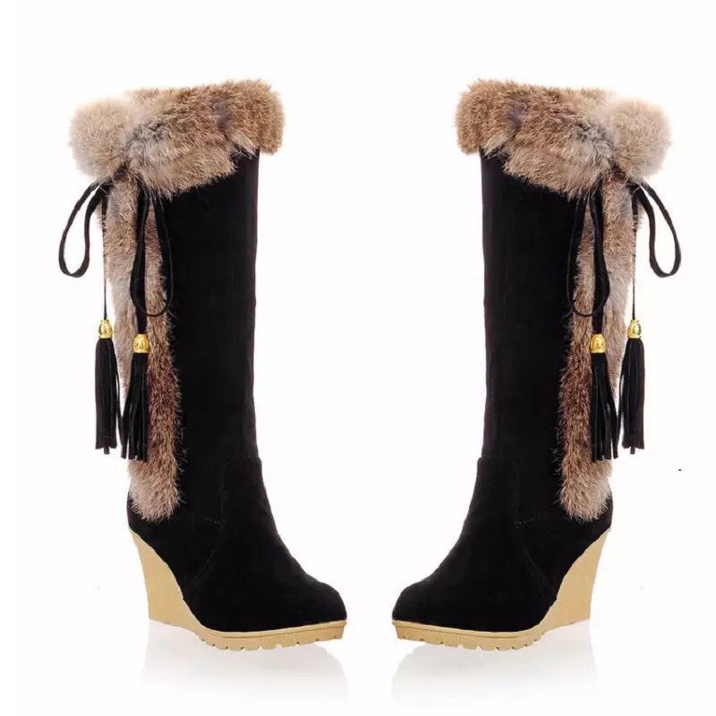 Autumn And Winter New Frosted Plus Size Wedge Boots Fur Integrated High-top For Women Store Hive UNIjuntos