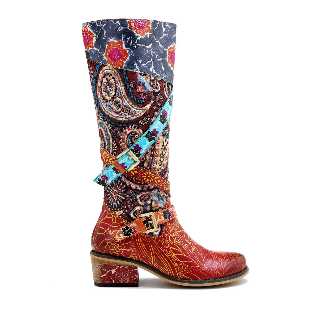 Large Size Retro Heavy Industry Printed Boots For Women