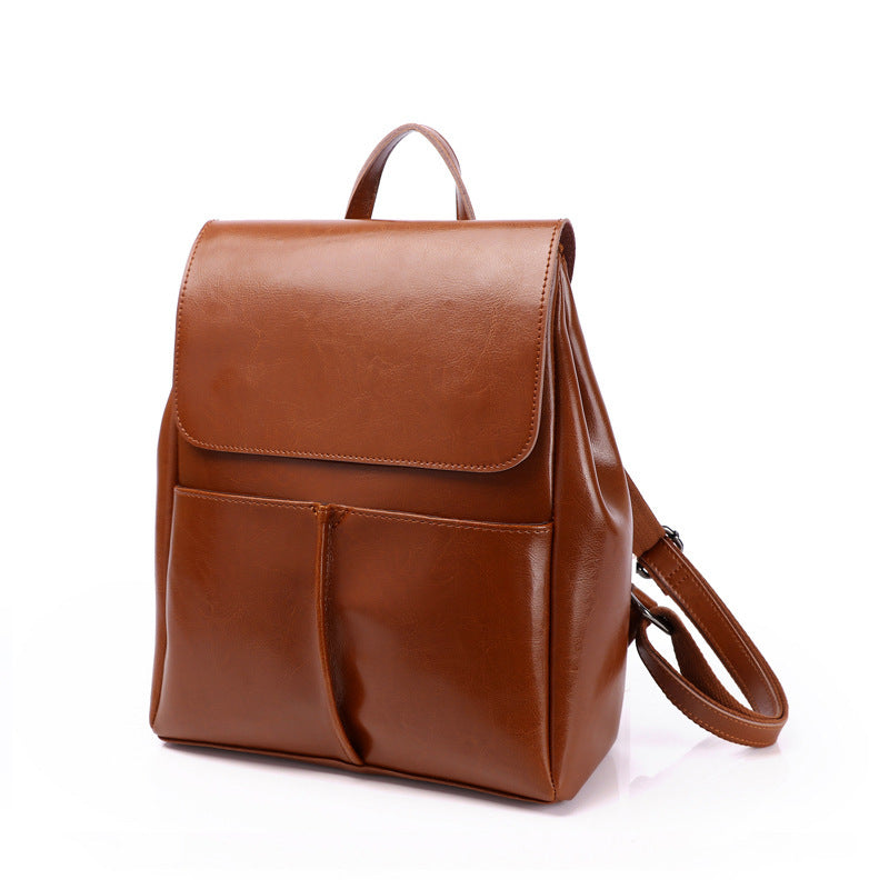 Women's Oil Wax Leather Fashion Casual Retro Backpack