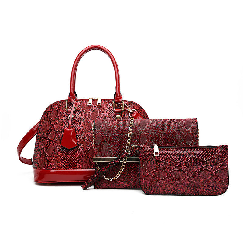 Three-piece Handbag Set Embossed Shoulder