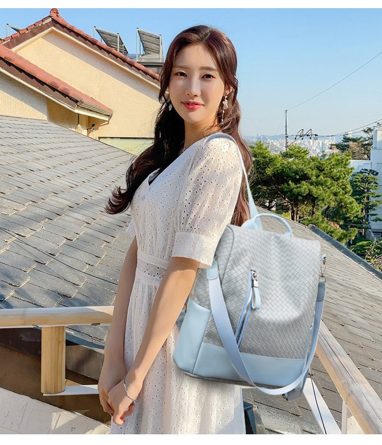 Retro Fashion Woven One Shoulder Portable Backpack Leisure Large Capacity Anti-theft