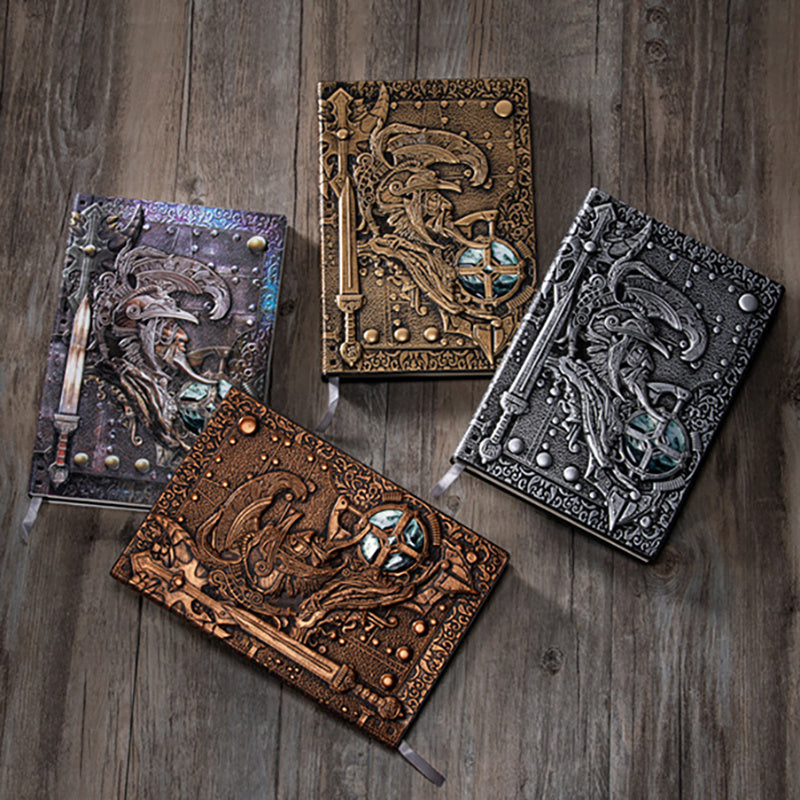 Creative Retro 3D Warriors Relief A5 Notebook Journal Embossed Writing Notebook Handmade Leather Cover Diary Gift