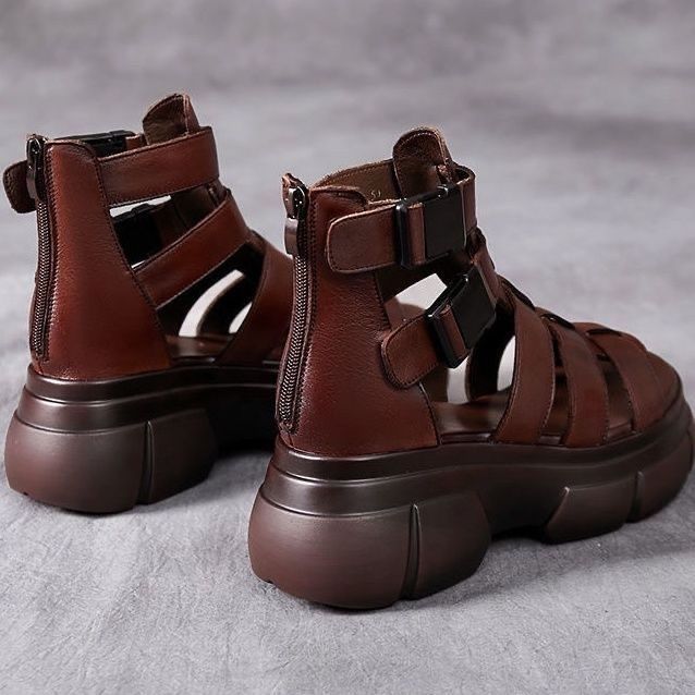 Female Leather Hollow-out Platform Retro Stylish Women's Sandals Store Hive UNIjuntos