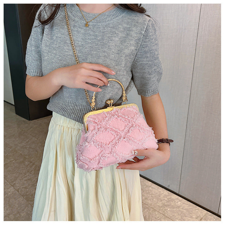 Washed Denim Style Stitching Rhombus Clip Bag Fashion Chain Shoulder Messenger Bag