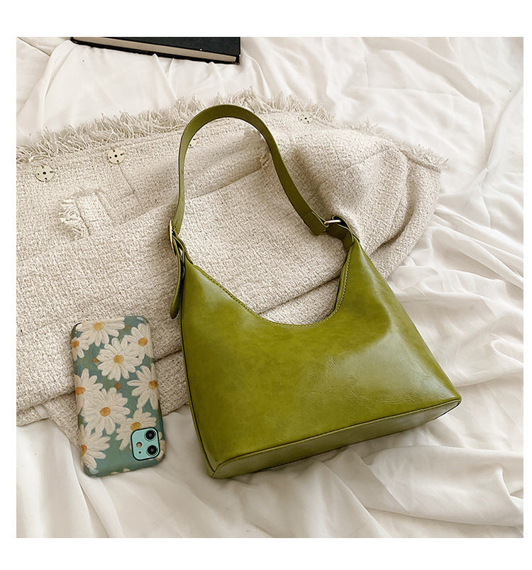 Fashion Women's Oil Wax PU Underarm Shoulder Bag