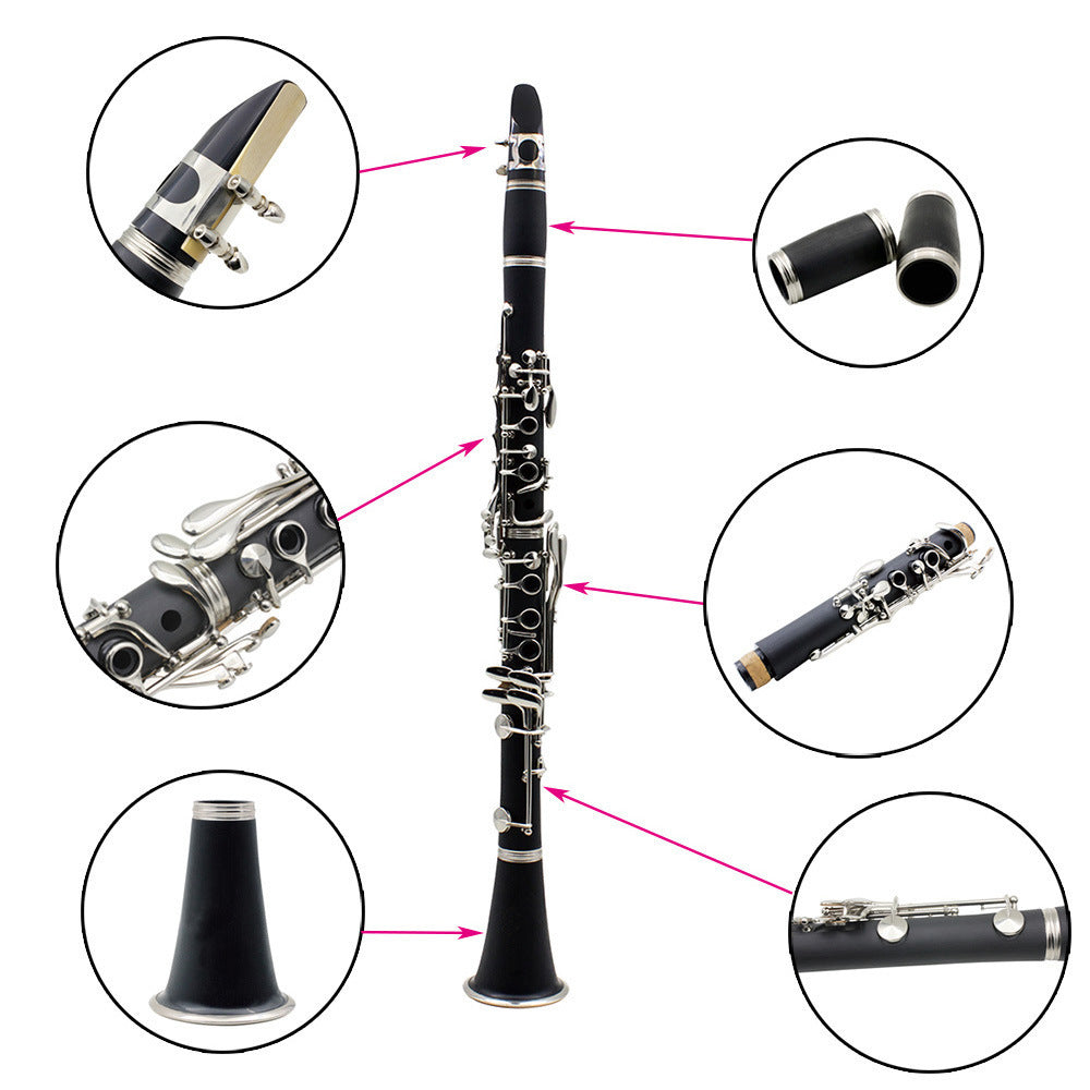 Clarinet Bakelite Nickel Plated Clarinet 17 Key Beginner Grade Test Playing Instrument