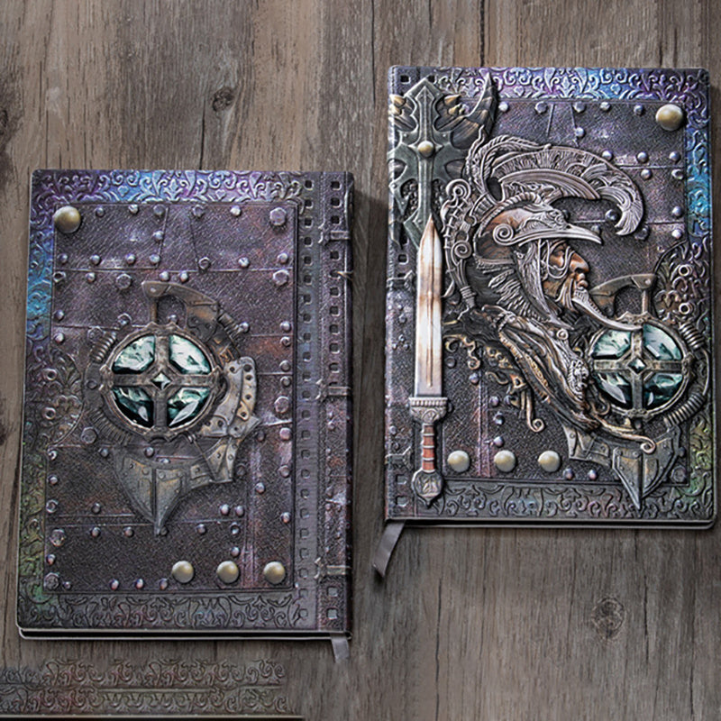 Creative Retro 3D Warriors Relief A5 Notebook Journal Embossed Writing Notebook Handmade Leather Cover Diary Gift