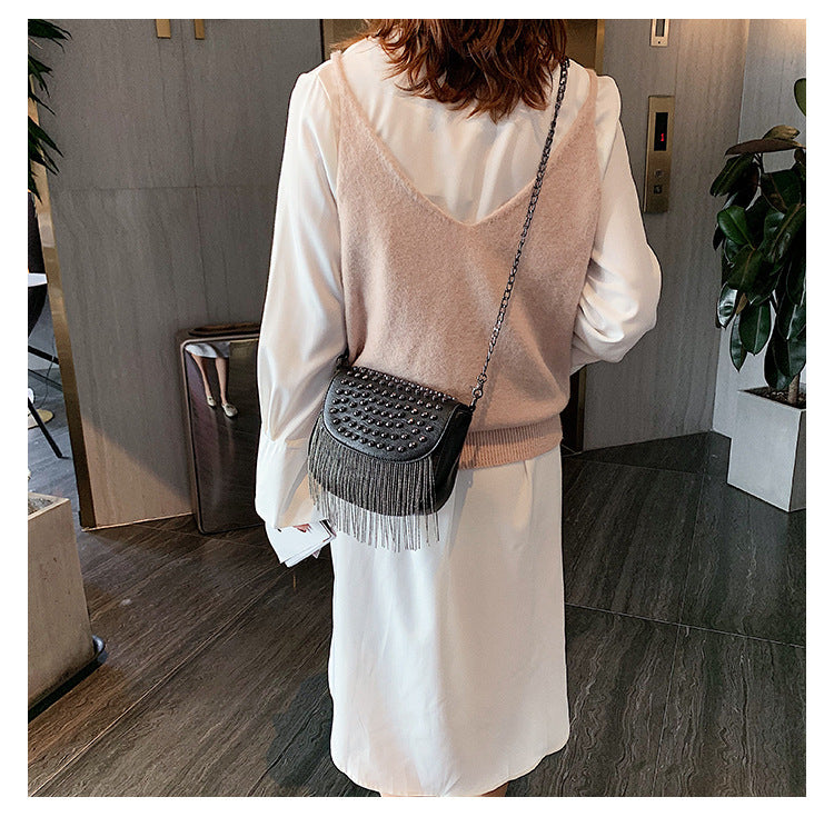 Women's Pu One-shoulder Cross-body Fashionable New Rivet Small Square Bag