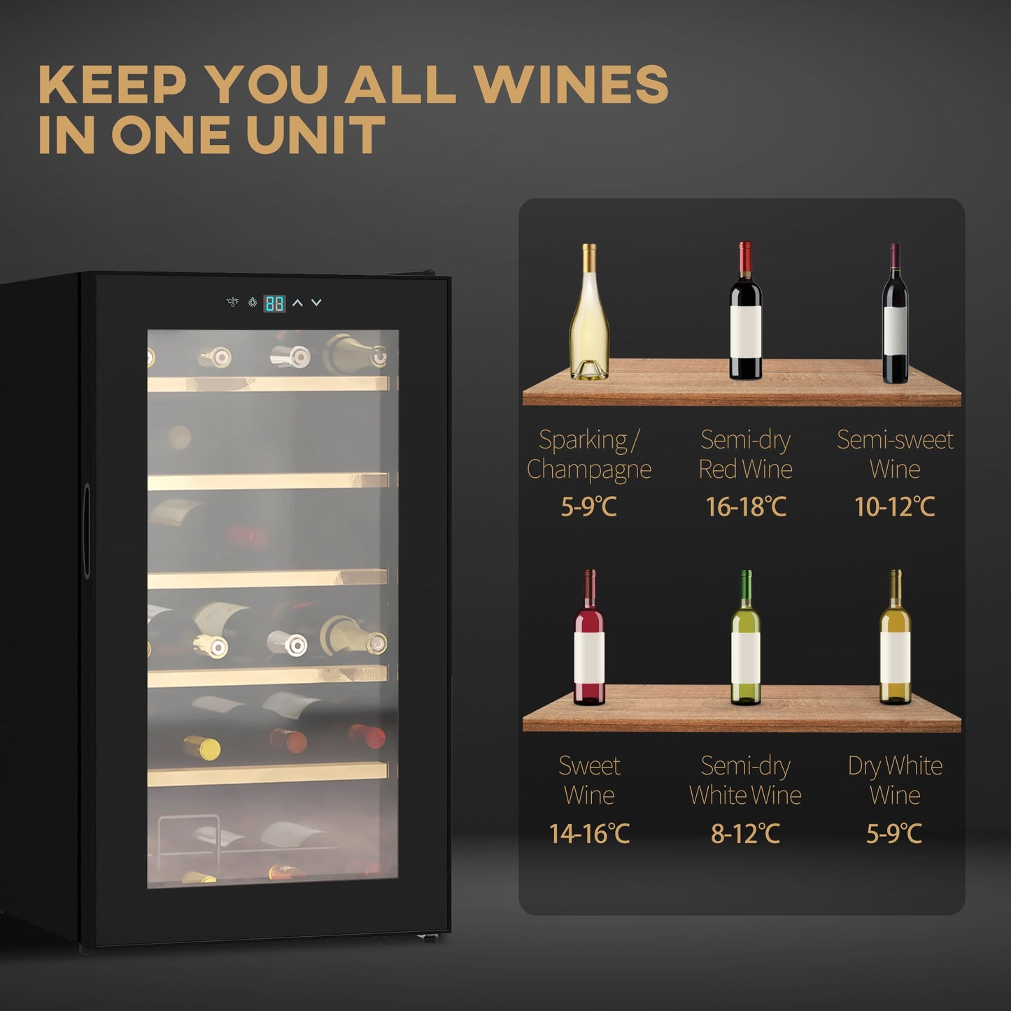 24 Bottle Freestanding Wine Fridge with Digital Touch Controls - Black-3
