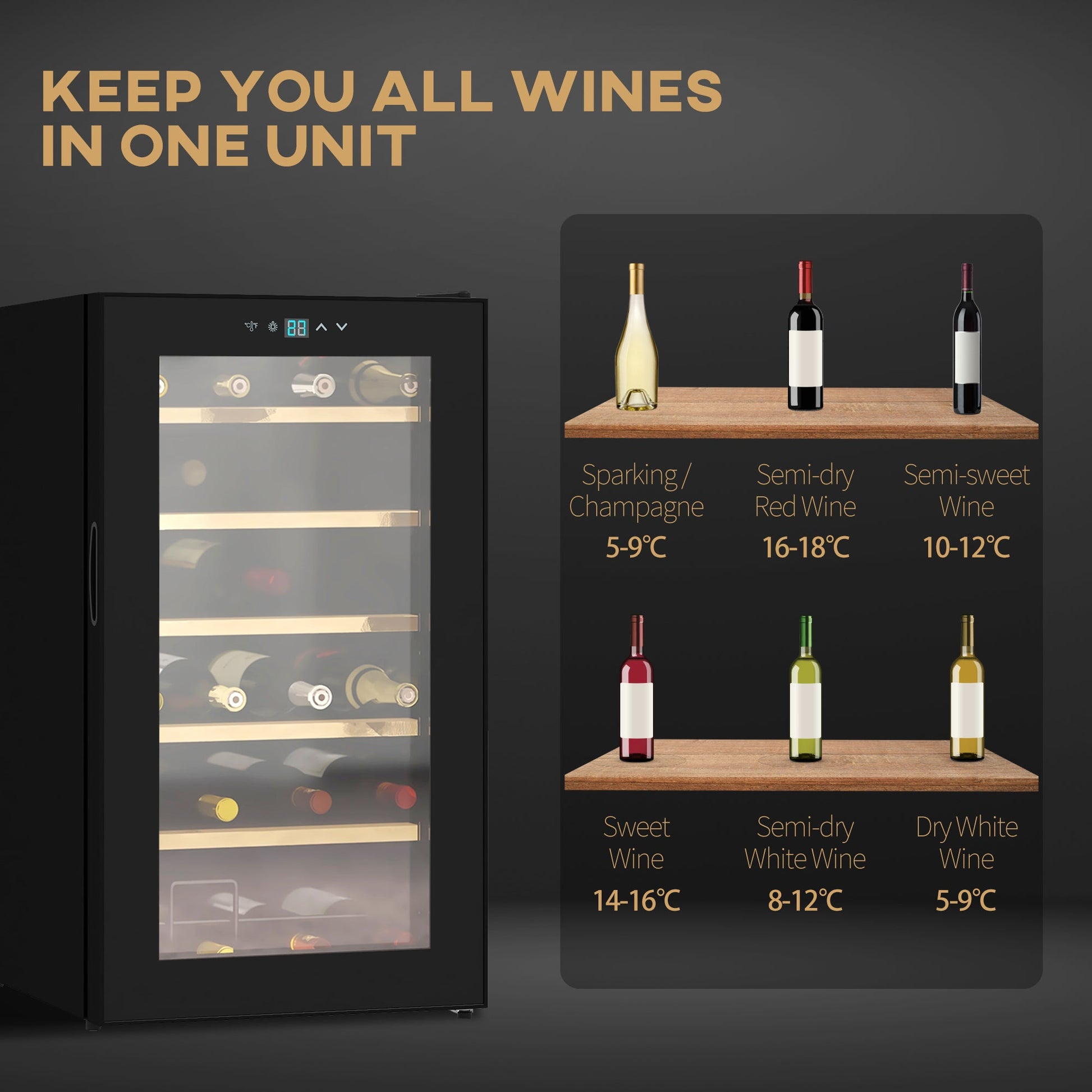 24 Bottle Freestanding Wine Fridge with Digital Touch Controls - Black-3