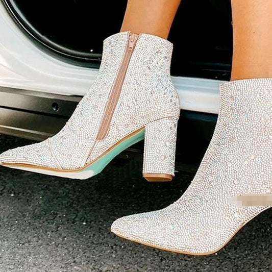 Rhinestone Pointed Toe Fashion Ankle Boots Store Hive UNIjuntos