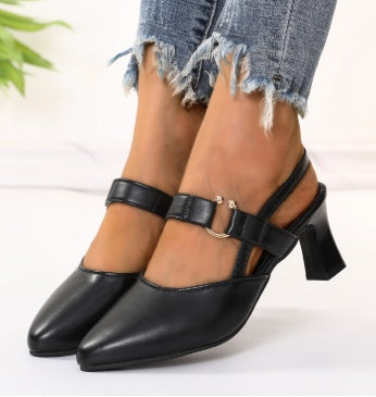 Mid Heel Women's Chunky Heels Pointed Buckle