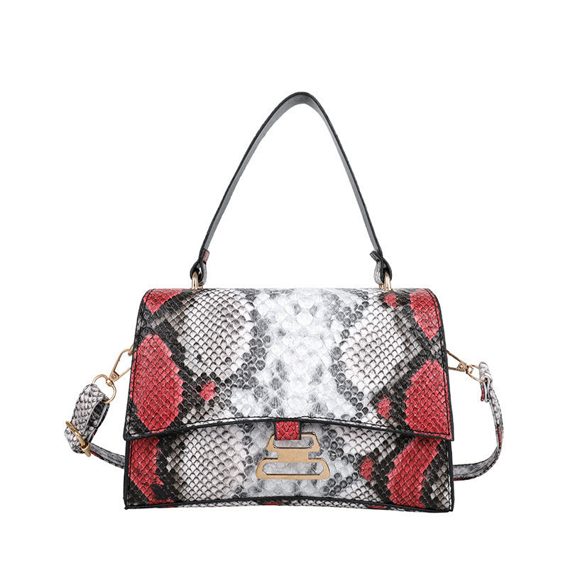 Women's Snake Pattern Gourd Lock Handbag One Shoulder Diagonal