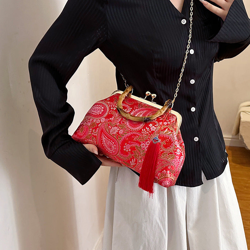 Vintage Dinner Silk Satin Chinese Clutch Bag Handbag