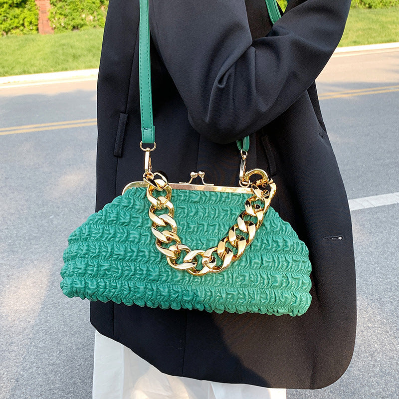 Folded Chain Metal Clip Pocket Single Shoulder Messenger Bag