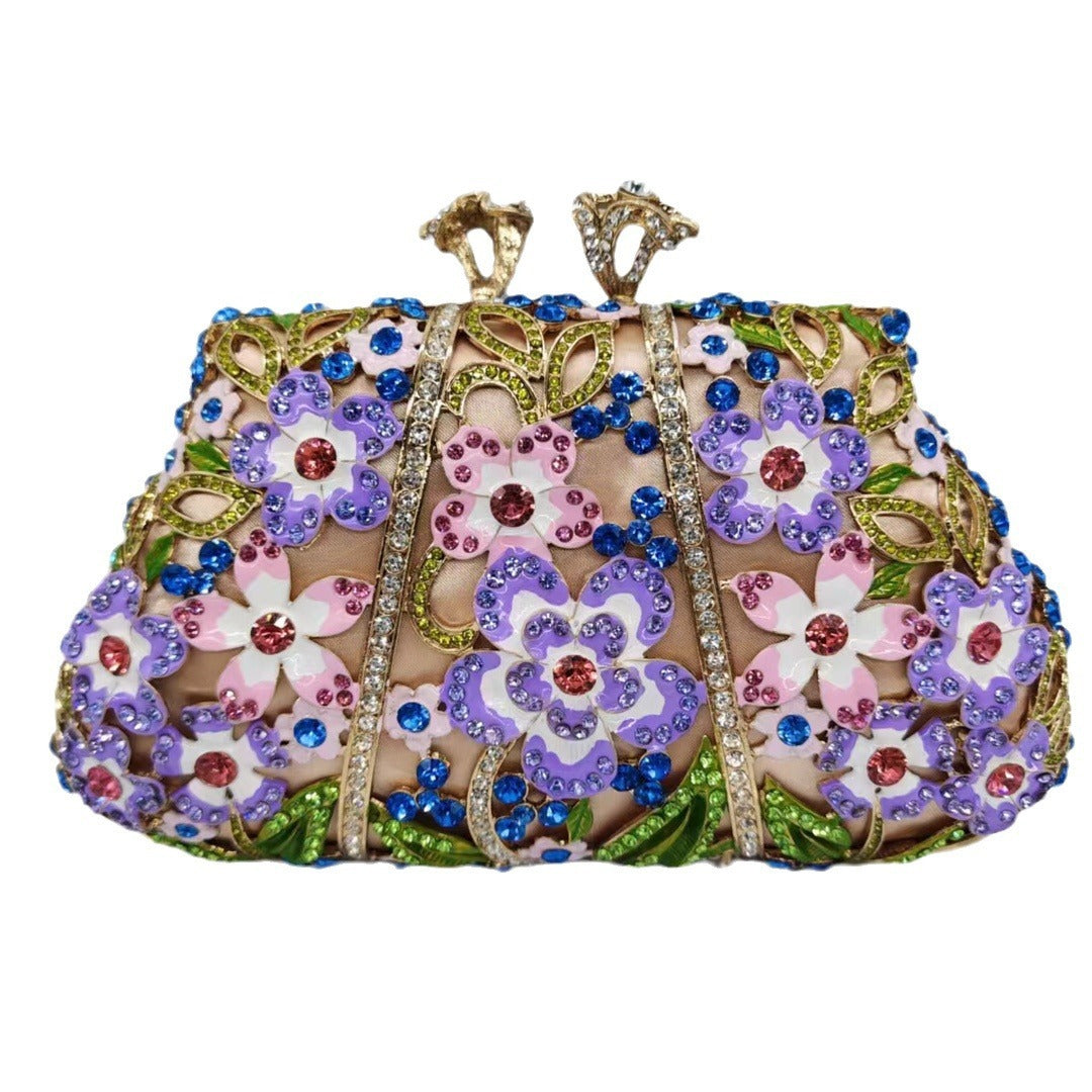 Dégoulinant huile diamant sac de soirée couleur émail fleur embrayage