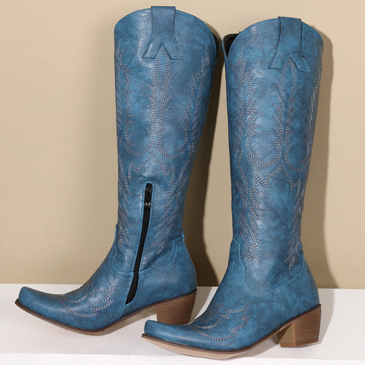 Women's Mid Heel Knee-high Boots Embroidery Vintage Store Hive UNIjuntos