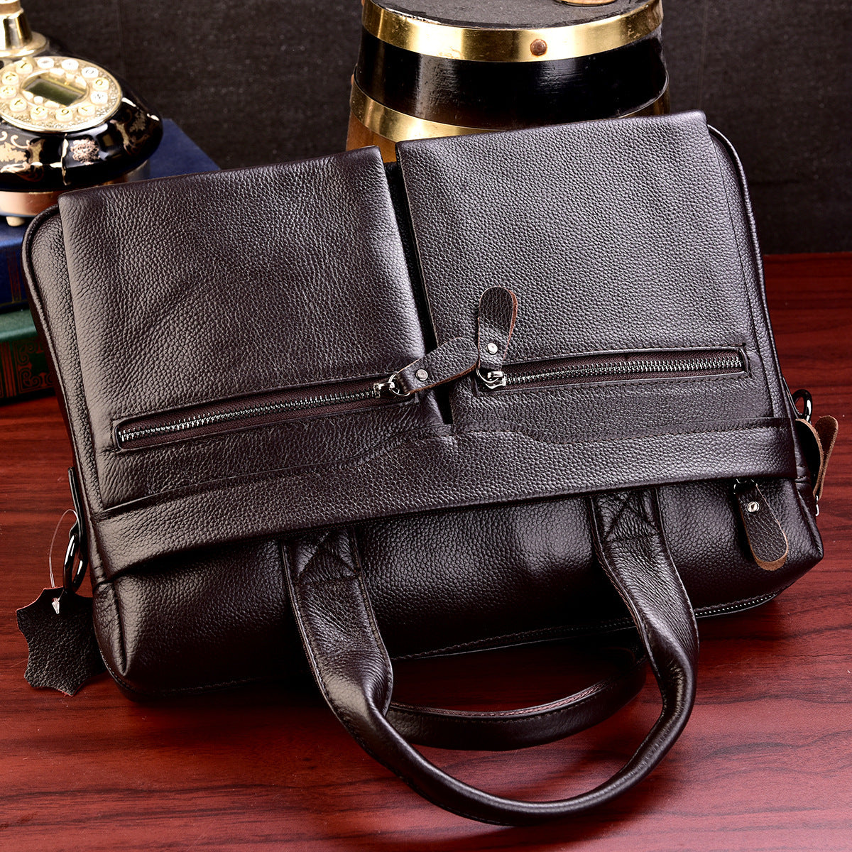 Men's Fashion Simple Large Capacity Leather Handbag