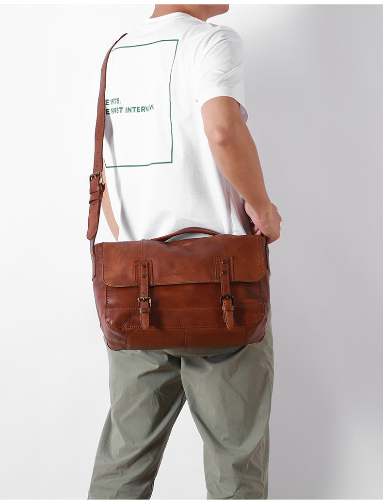 Polished Vintage Leather Top Layer Cowhide Messenger Bag
