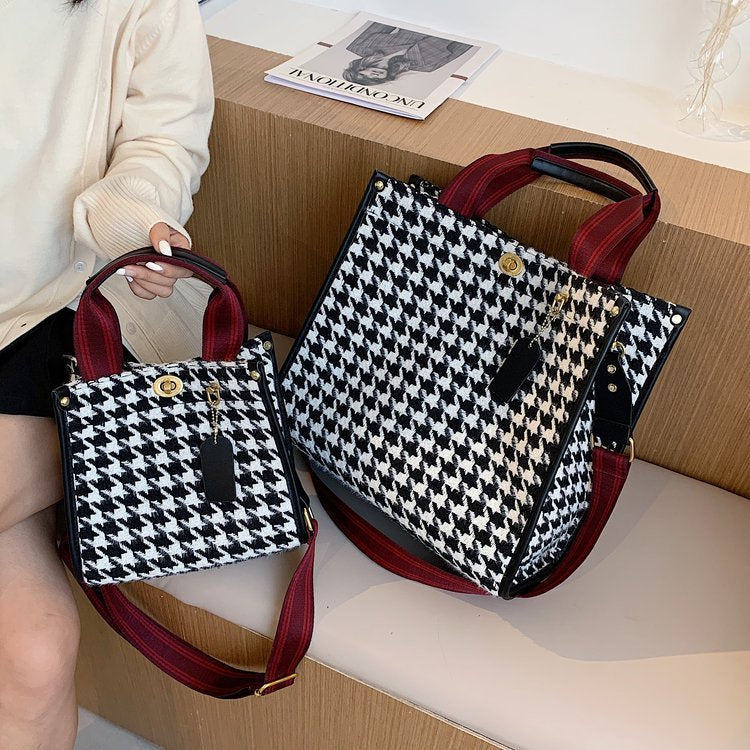 Fashion One Shoulder Canvas Plaid Handbag