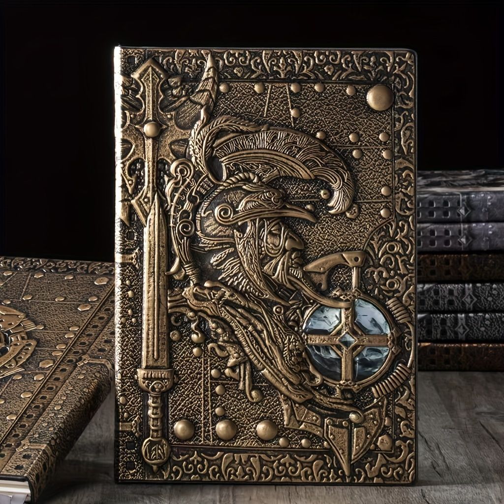 Creative Retro 3D Warriors Relief A5 Notebook Journal Embossed Writing Notebook Handmade Leather Cover Diary Gift