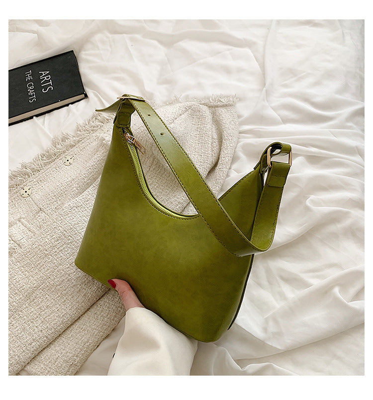 Fashion Women's Oil Wax PU Underarm Shoulder Bag