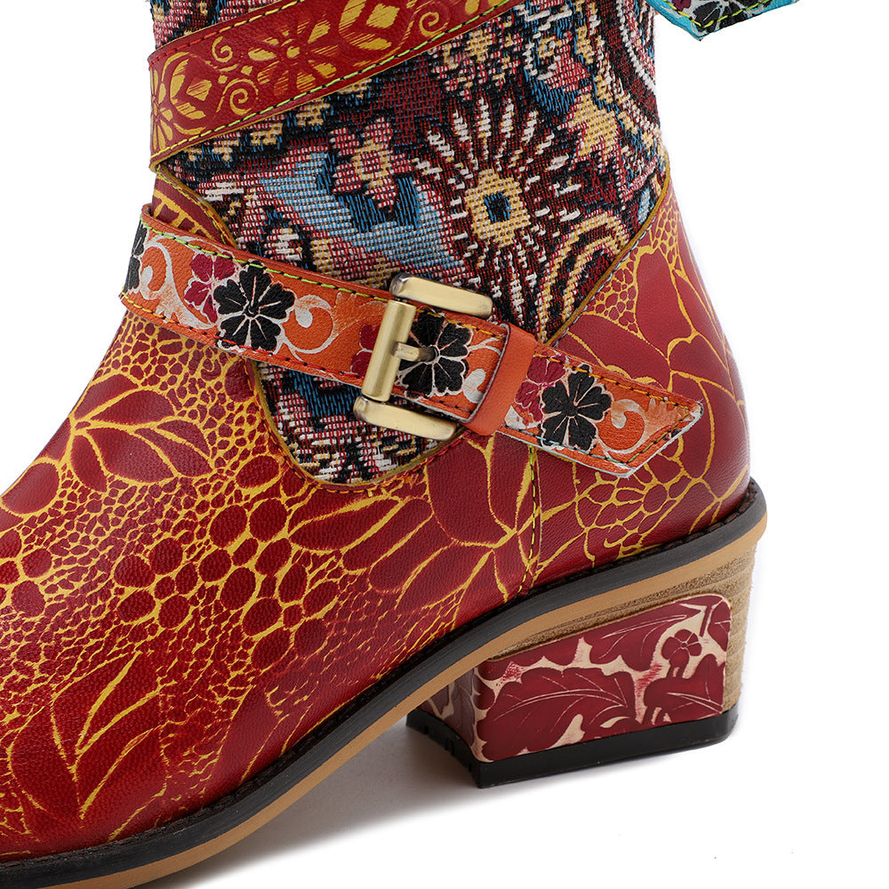 Large Size Retro Heavy Industry Printed Boots For Women