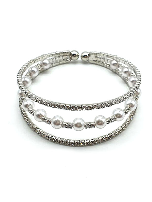 PEARL AND RHINESTONE WEDDING OR PARTY COIL BRACELET-0
