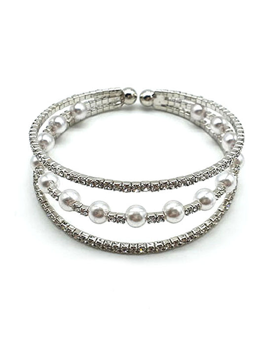 PEARL AND RHINESTONE WEDDING OR PARTY COIL BRACELET-0